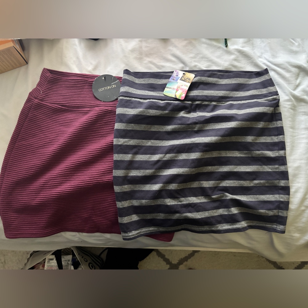 NWT Cotton On Striped and Solid Mini Skirt Set of 2